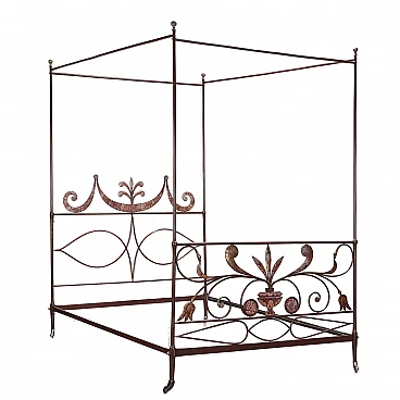 Wrought iron & sheet metal canopy bed lacquered, 19th century