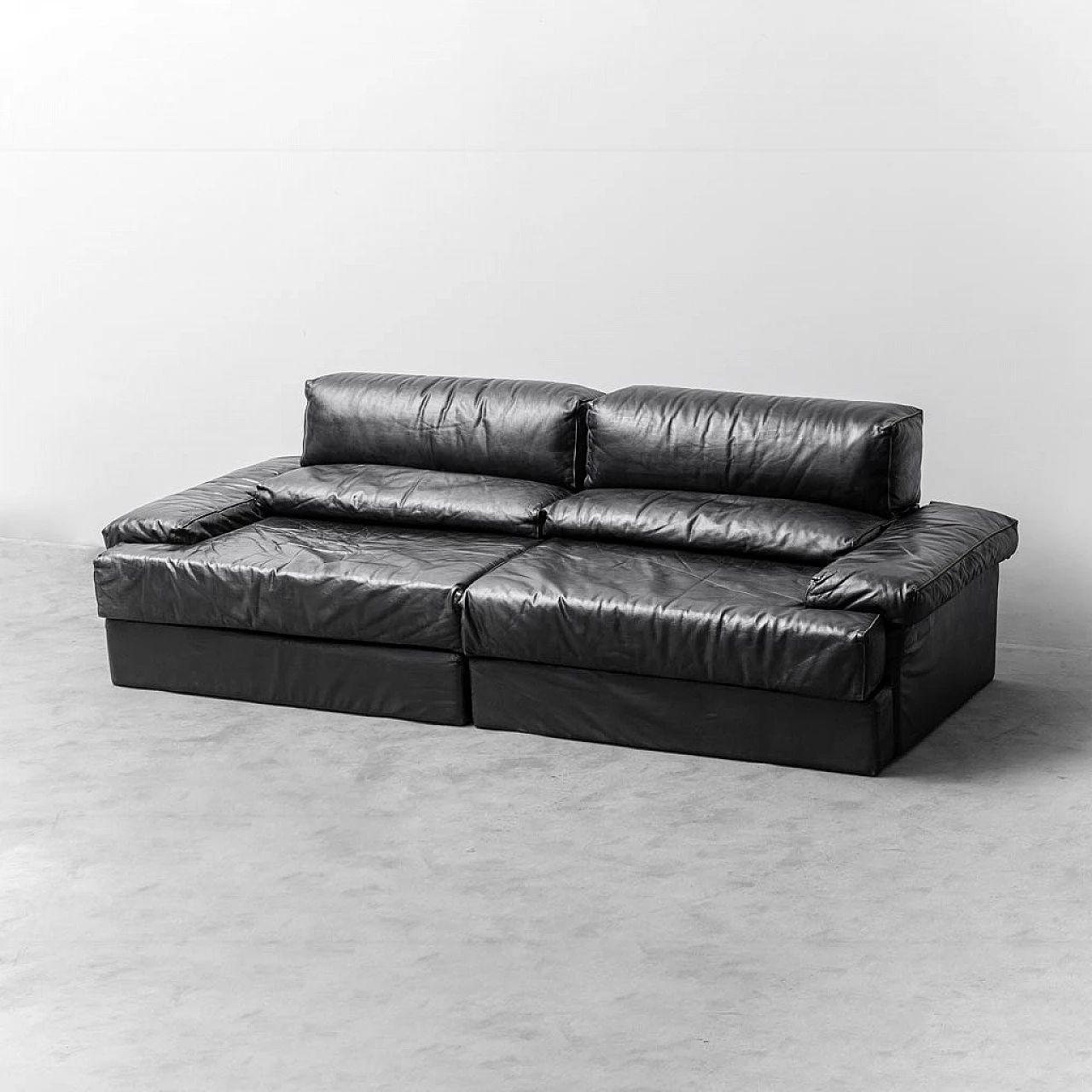 Black leather two-seater modular sofa by Cinova, 1970s 1