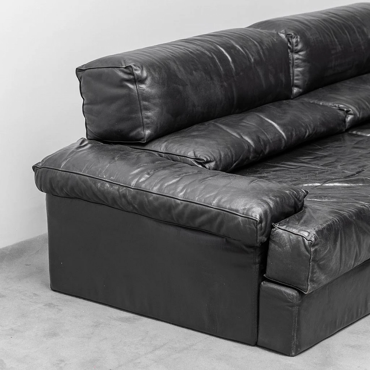 Black leather two-seater modular sofa by Cinova, 1970s 3