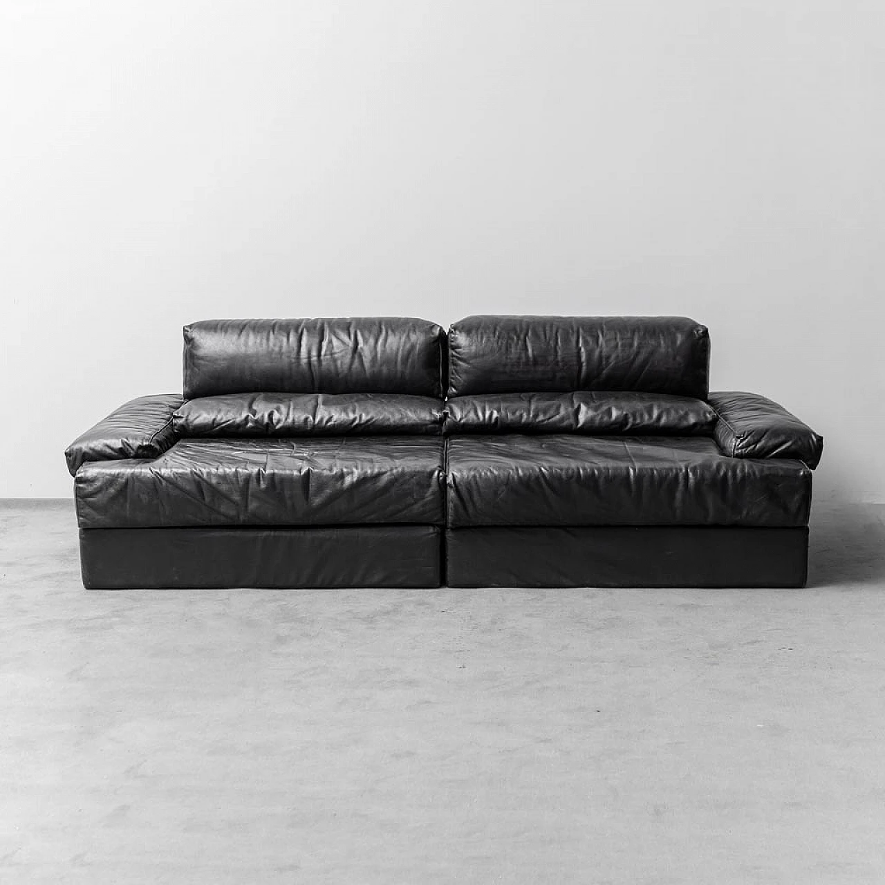 Black leather two-seater modular sofa by Cinova, 1970s 4