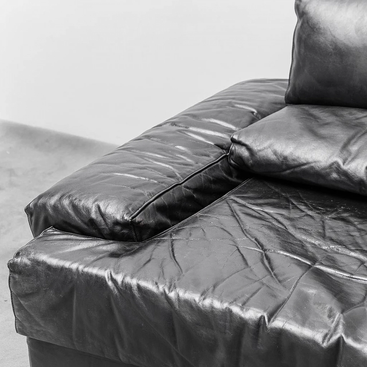 Black leather two-seater modular sofa by Cinova, 1970s 5