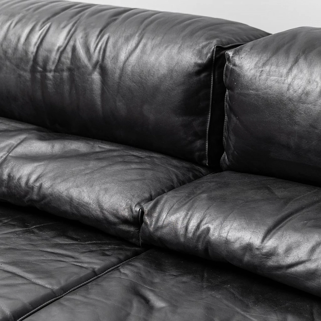 Black leather two-seater modular sofa by Cinova, 1970s 6