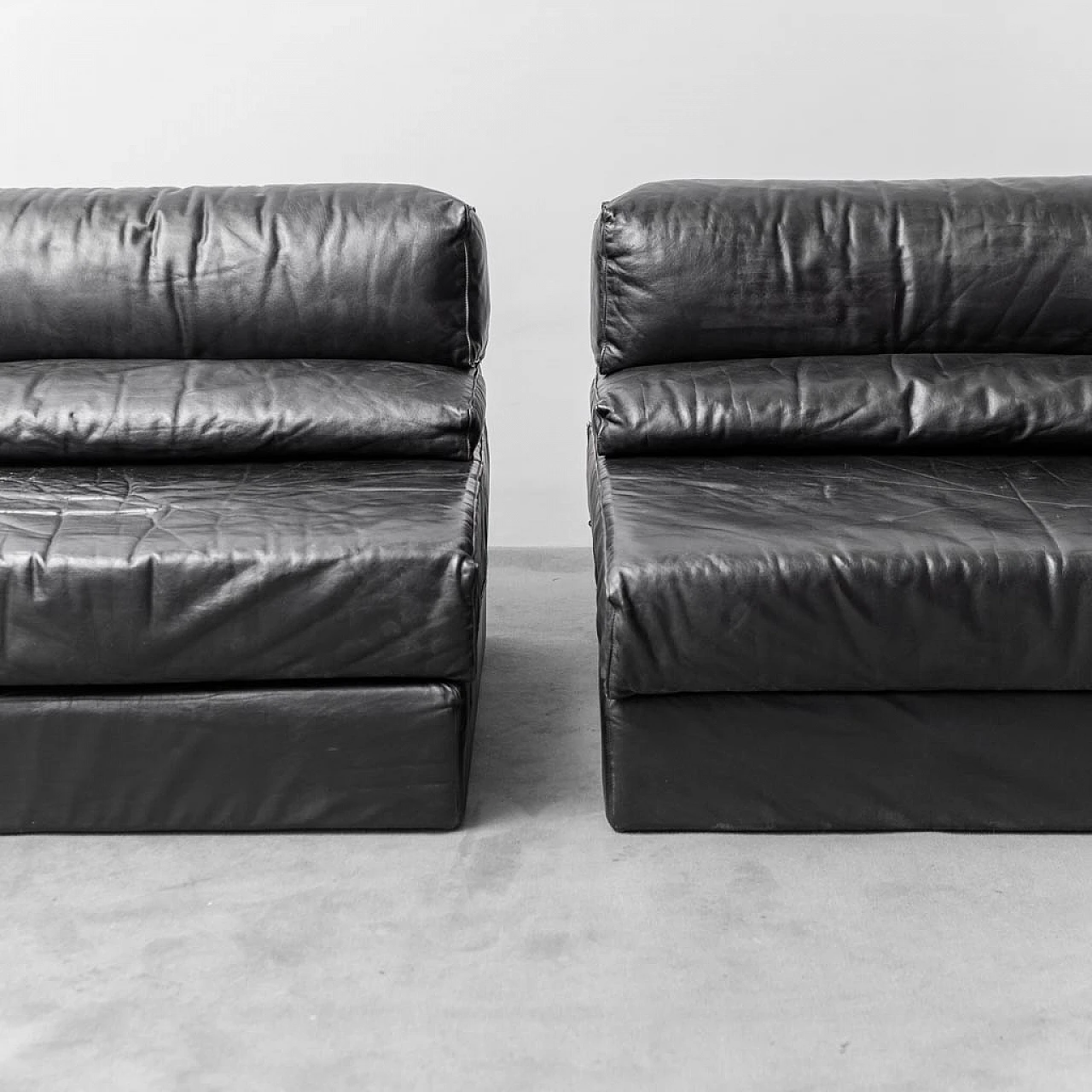 Black leather two-seater modular sofa by Cinova, 1970s 7