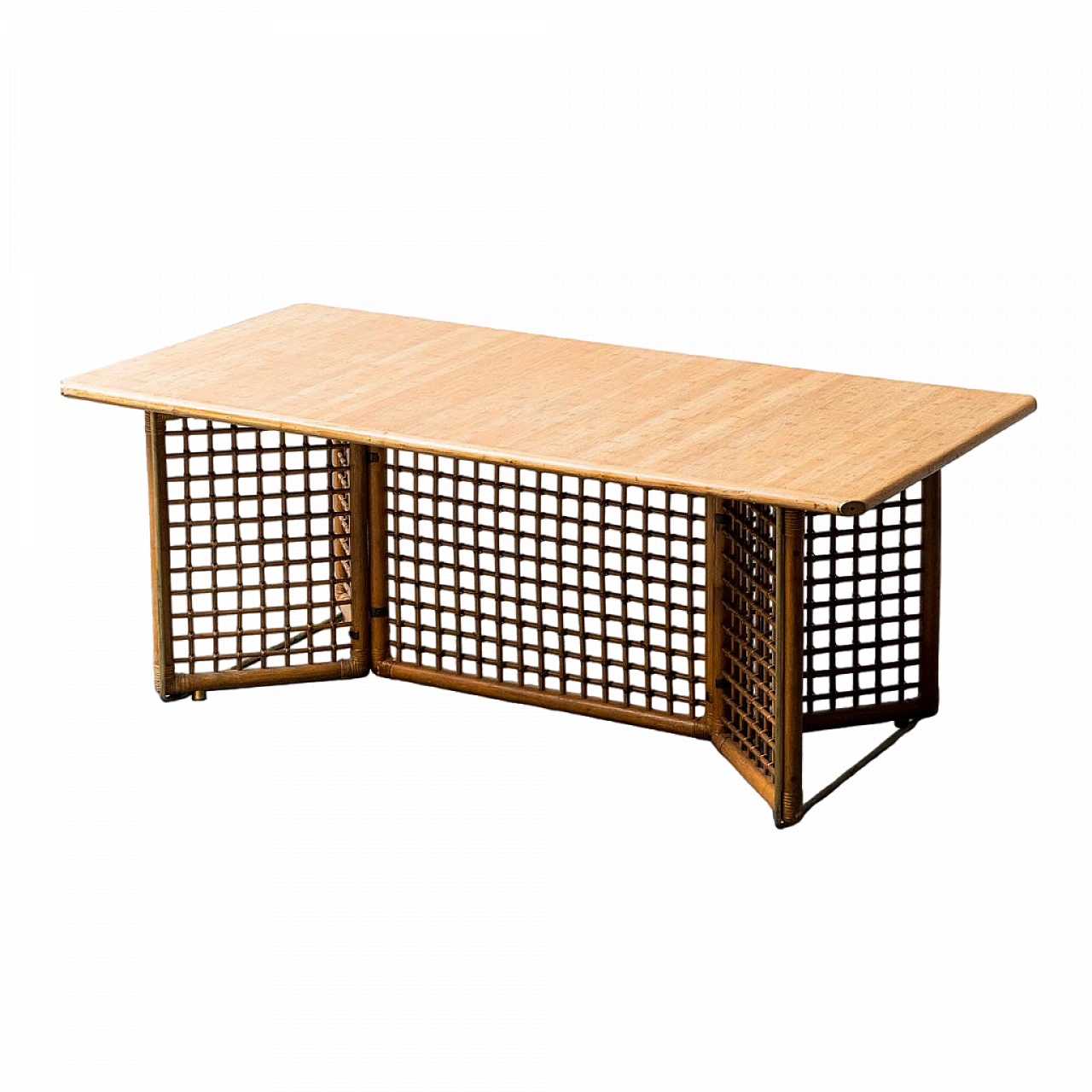 Rectangular dining table in wood and bamboo, 1960s 10