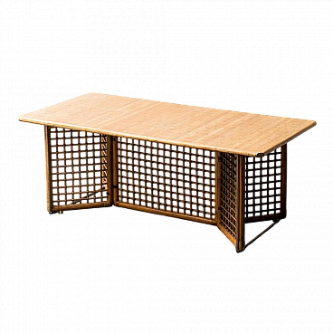 Rectangular dining table in wood and bamboo, 1960s