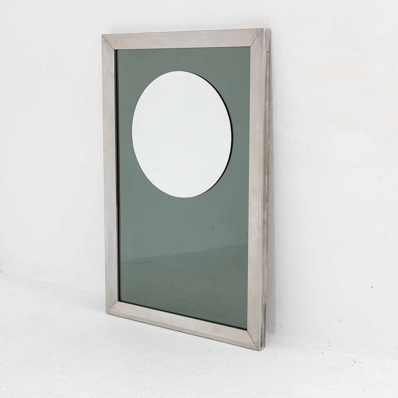 Rectangular chromed metal and glass mirror, 1970s 1