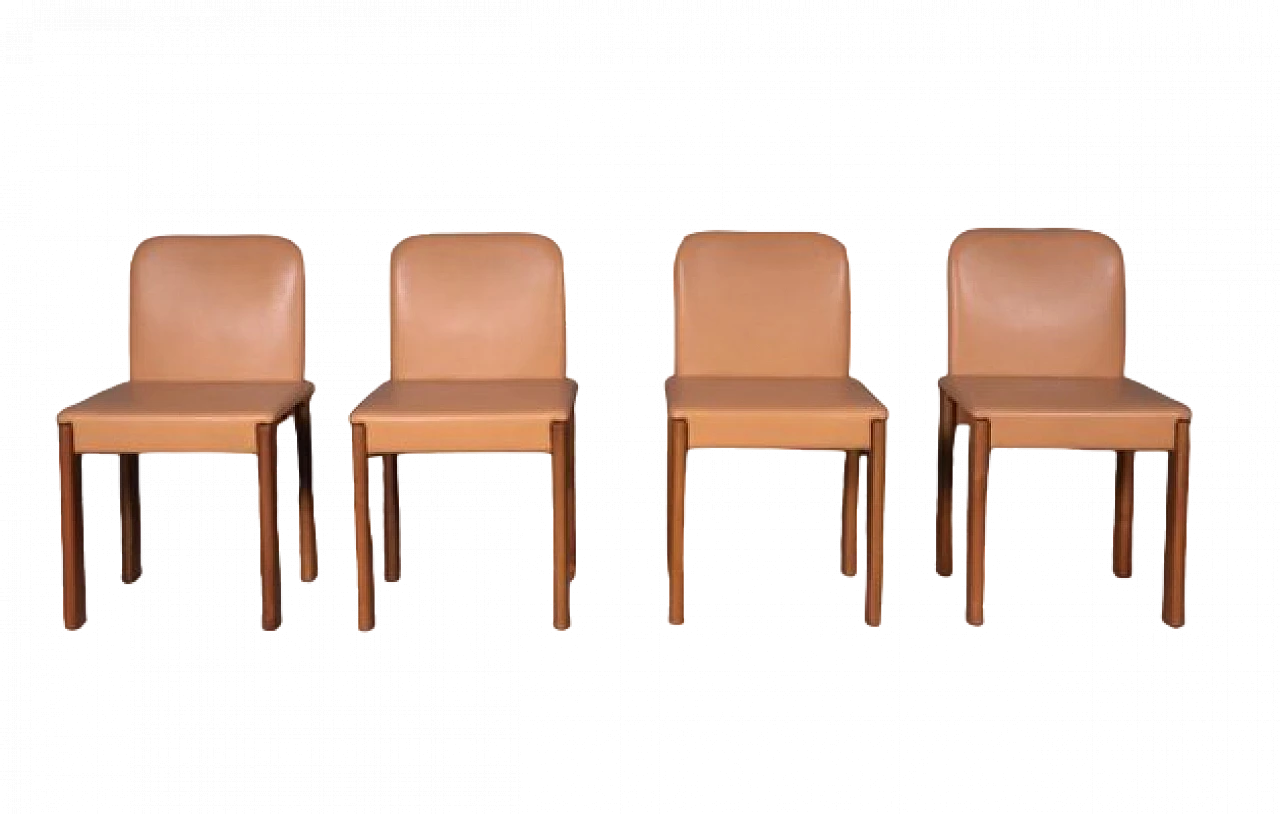 4 Dining chairs in leather & walnut by Molteni&C., 1980s 7