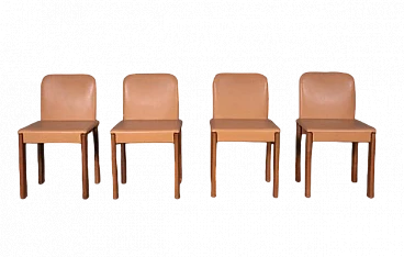 4 Dining chairs in leather & walnut by Molteni&C., 1980s