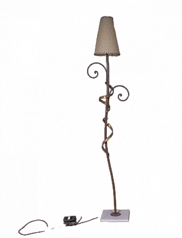 Metal floor lamp with parchment-type lampshade, 1980s