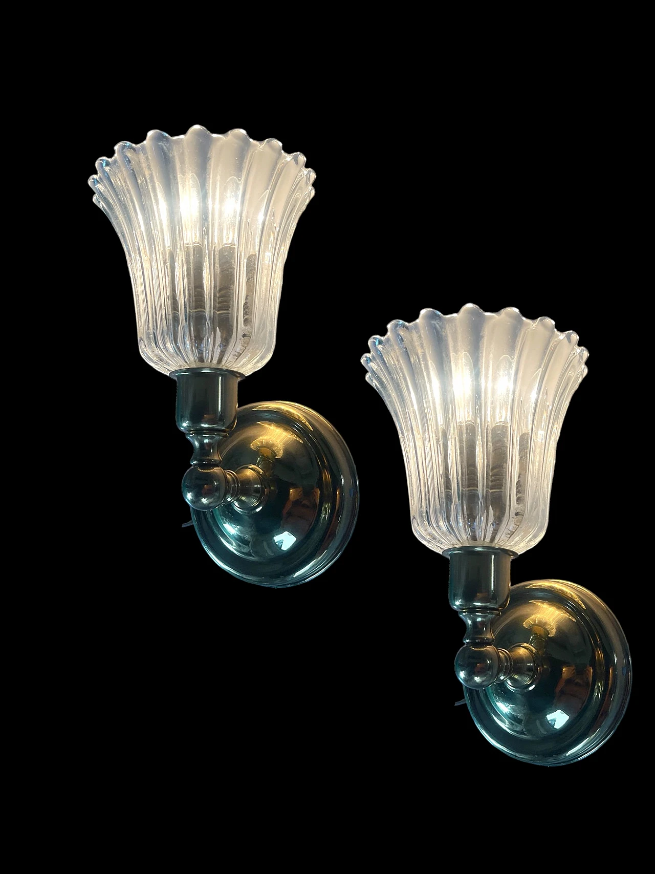 Pair of brass and Murano glass wall lights by Barovier, 1960s 10