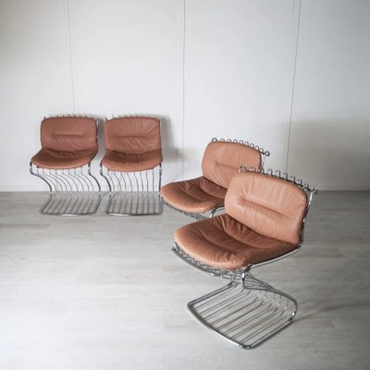 4 Chairs in steel and leather by Gastone Rinaldi for Rima, 1970s 4