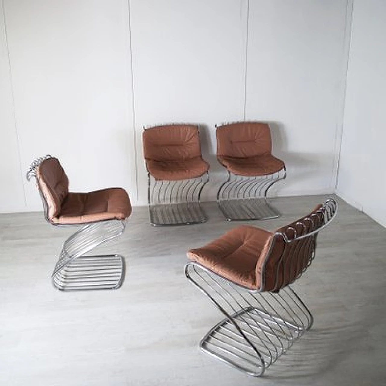 4 Chairs in steel and leather by Gastone Rinaldi for Rima, 1970s 6