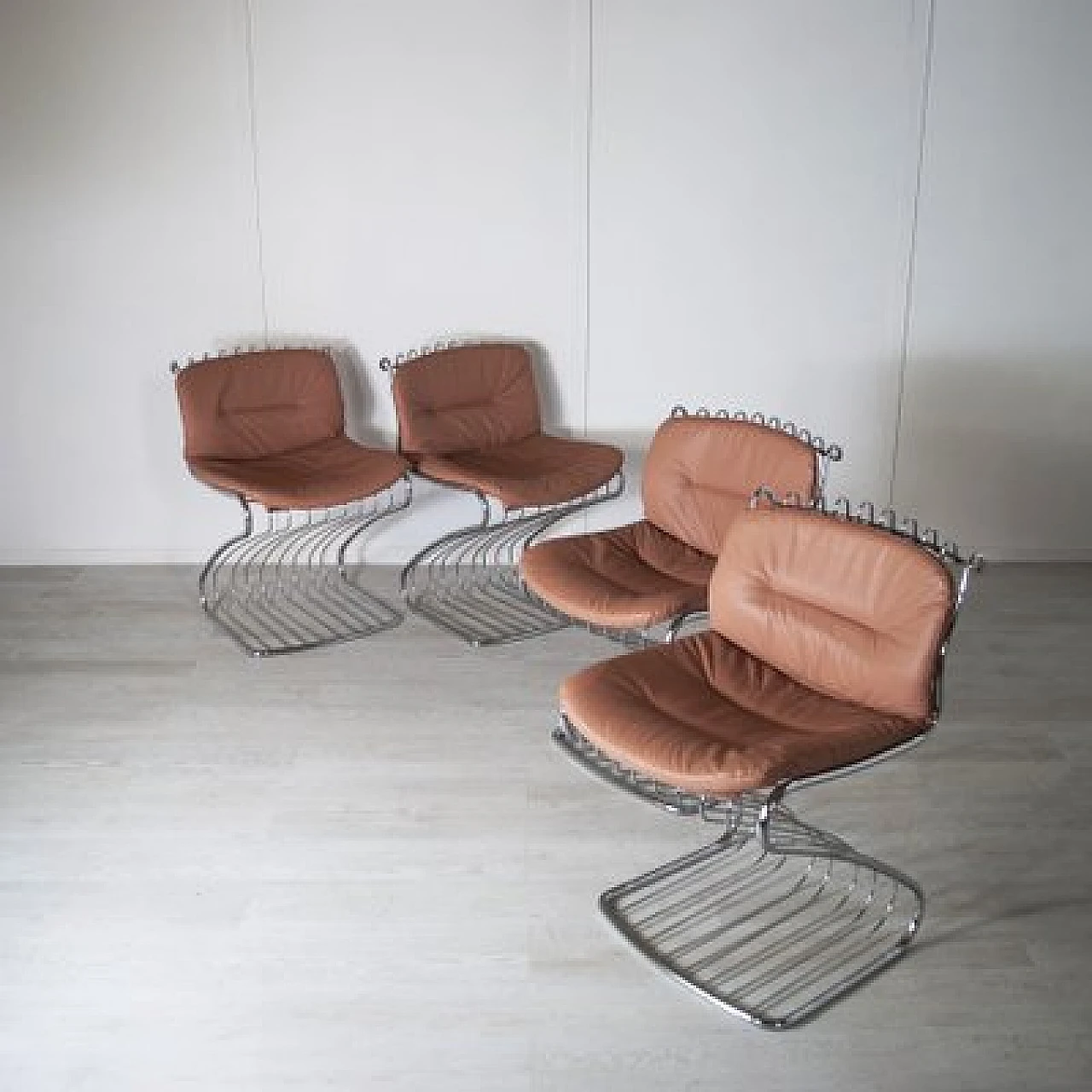 4 Chairs in steel and leather by Gastone Rinaldi for Rima, 1970s 8