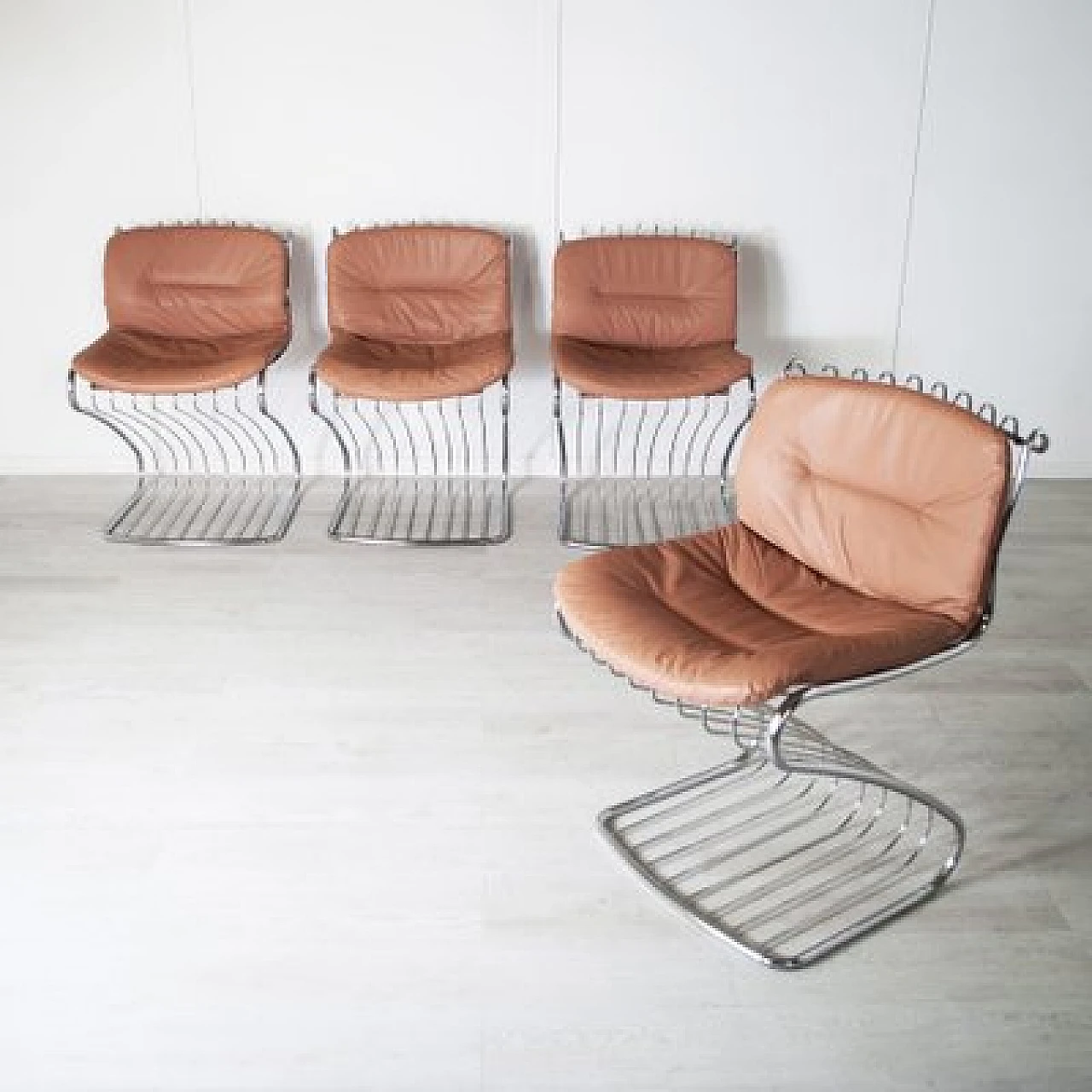 4 Chairs in steel and leather by Gastone Rinaldi for Rima, 1970s 10