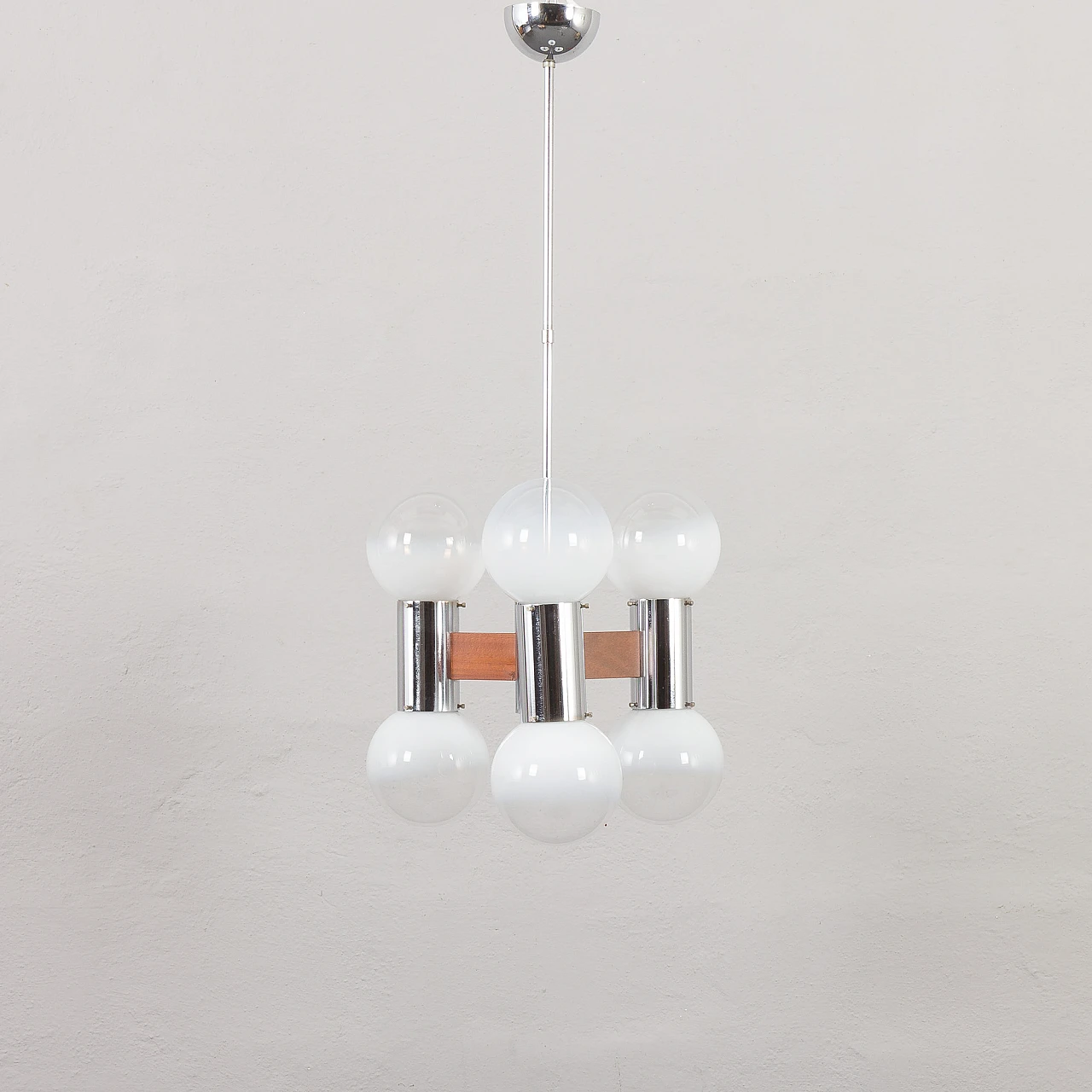 Murano glass, teak and chromed steel chandelier, 1970s 2