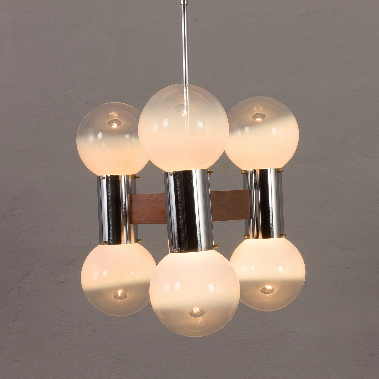 Murano glass, teak and chromed steel chandelier, 1970s 12