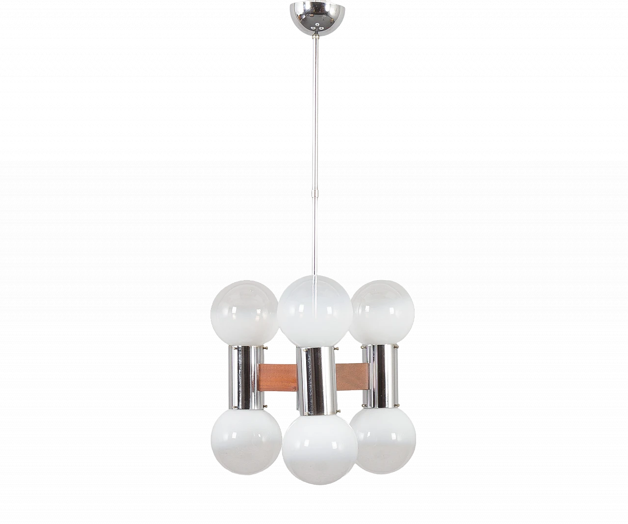 Murano glass, teak and chromed steel chandelier, 1970s 13