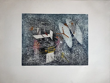 Roberto S. Matta, Composition, color etching and aquatint, 1976