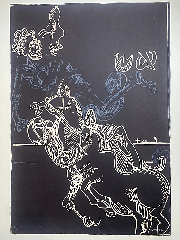 J. G. Ortega, Warrior and his death, aquatint and carborundum, 1971