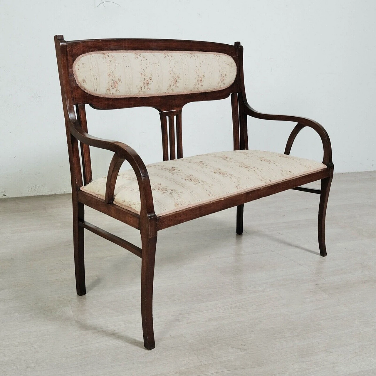 Art Nouveau style wood and fabric sofa 1