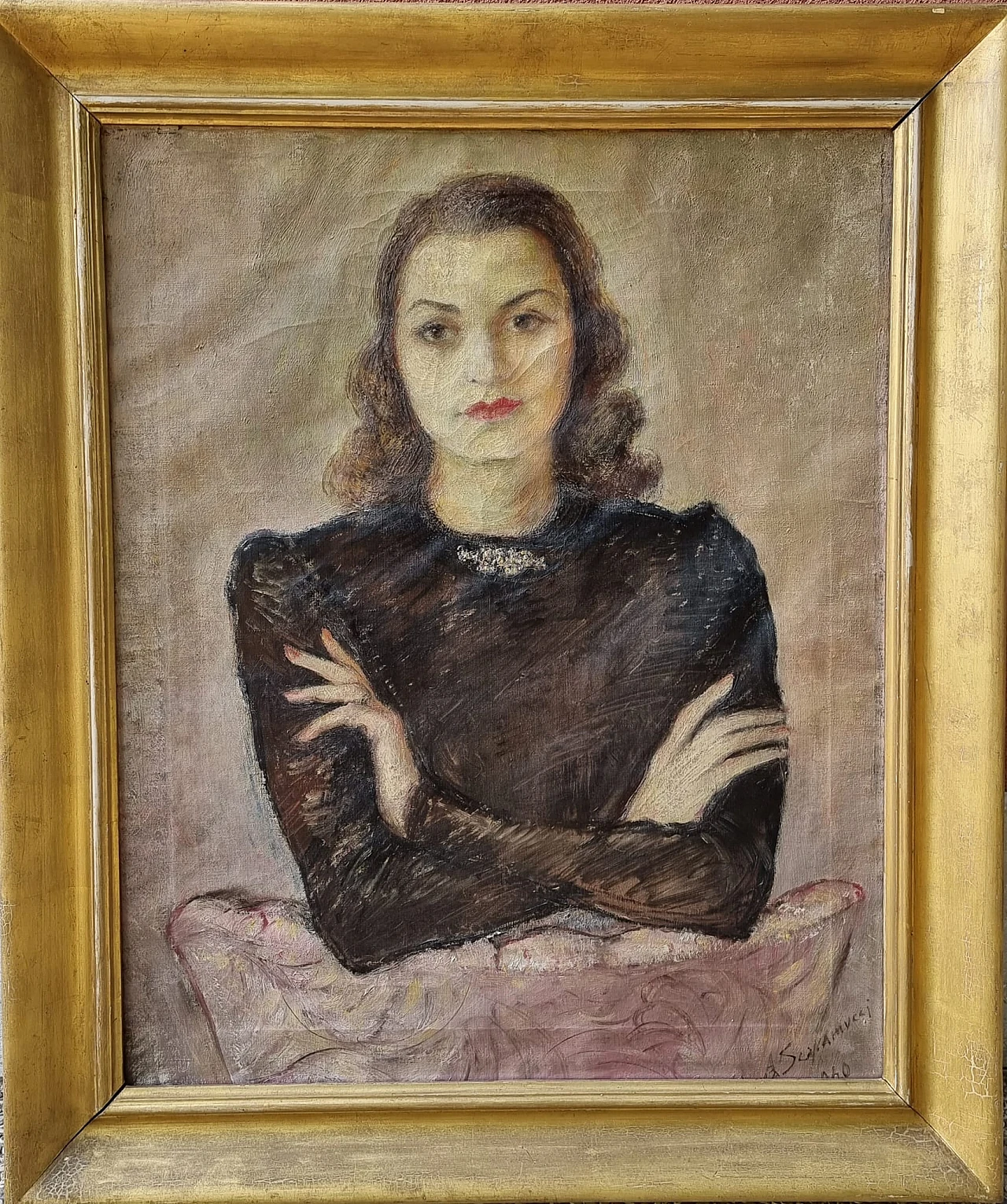 Andrea Scaramucci, female portrait, oil painting on canvas, 1940 1