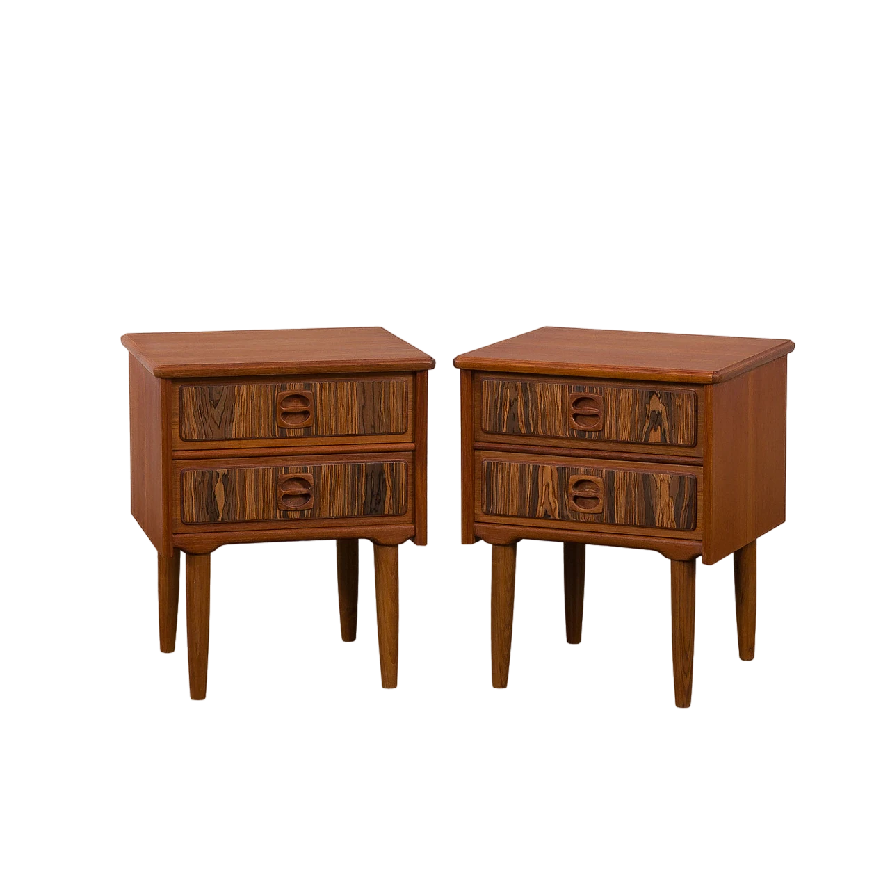 Pair of Danish teak bedside tables with rosewood inlays, 1960s 2