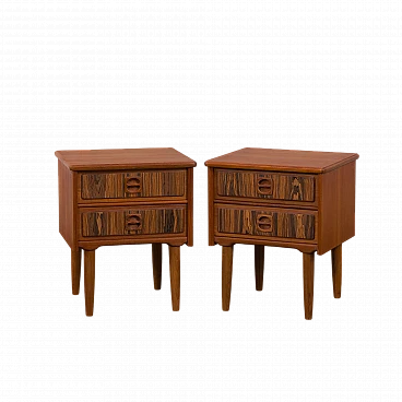 Pair of Danish teak bedside tables with rosewood inlays, 1960s