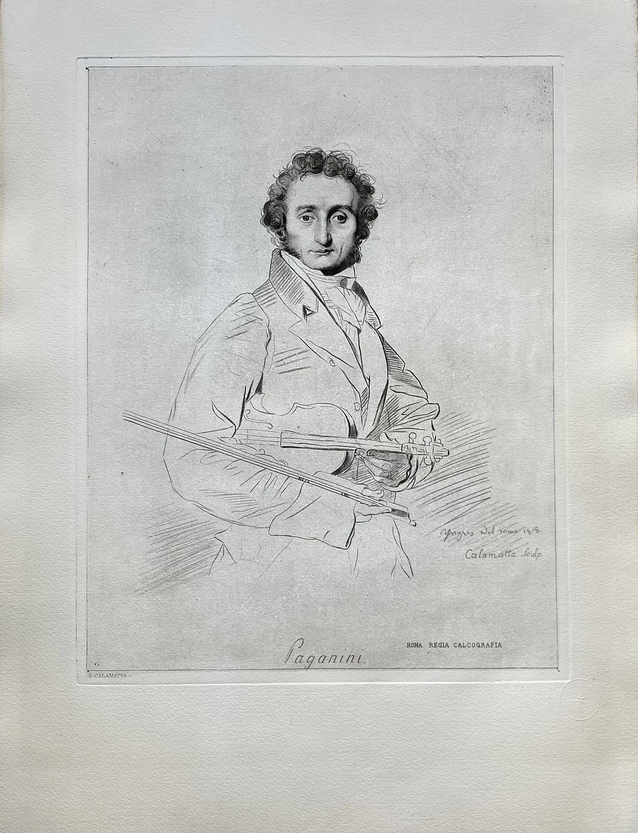 Luigi Calamatta, Paganini, lapis manner engraving, 19th century 3