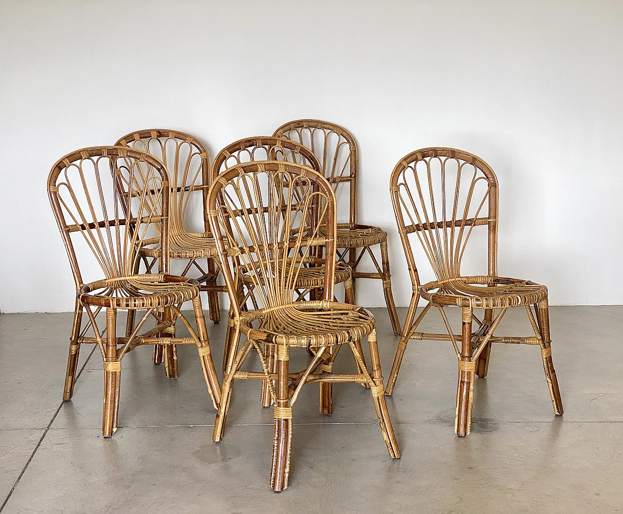 6 Chairs in bamboo and rush, 1970s 1