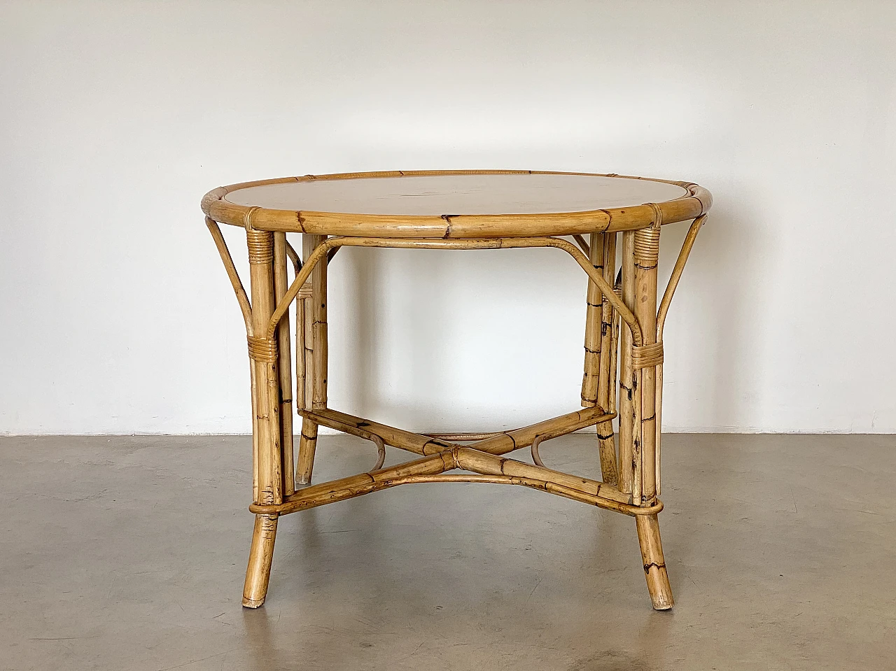 Bamboo game table with double-sided top, 1970s 5