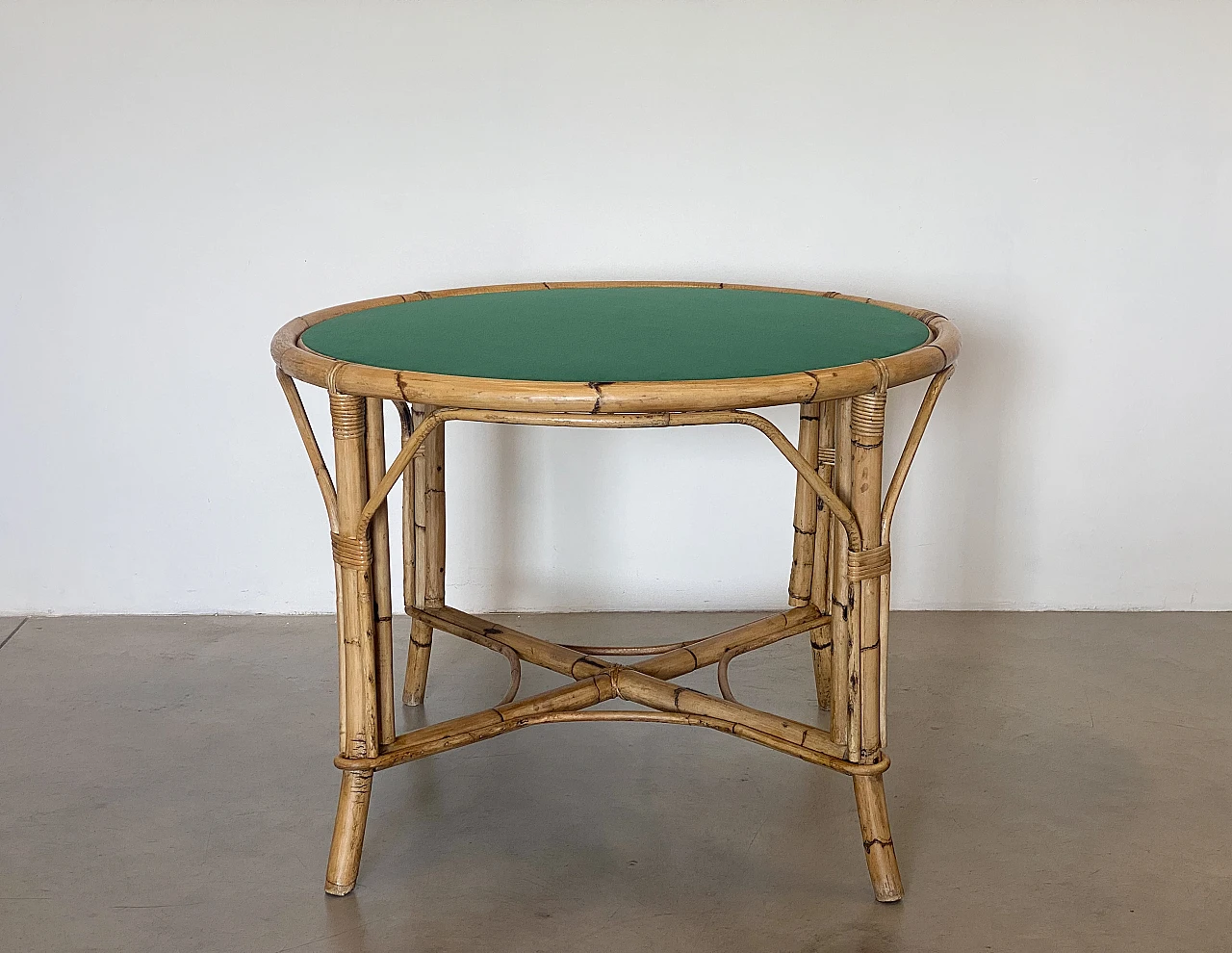 Bamboo game table with double-sided top, 1970s 6