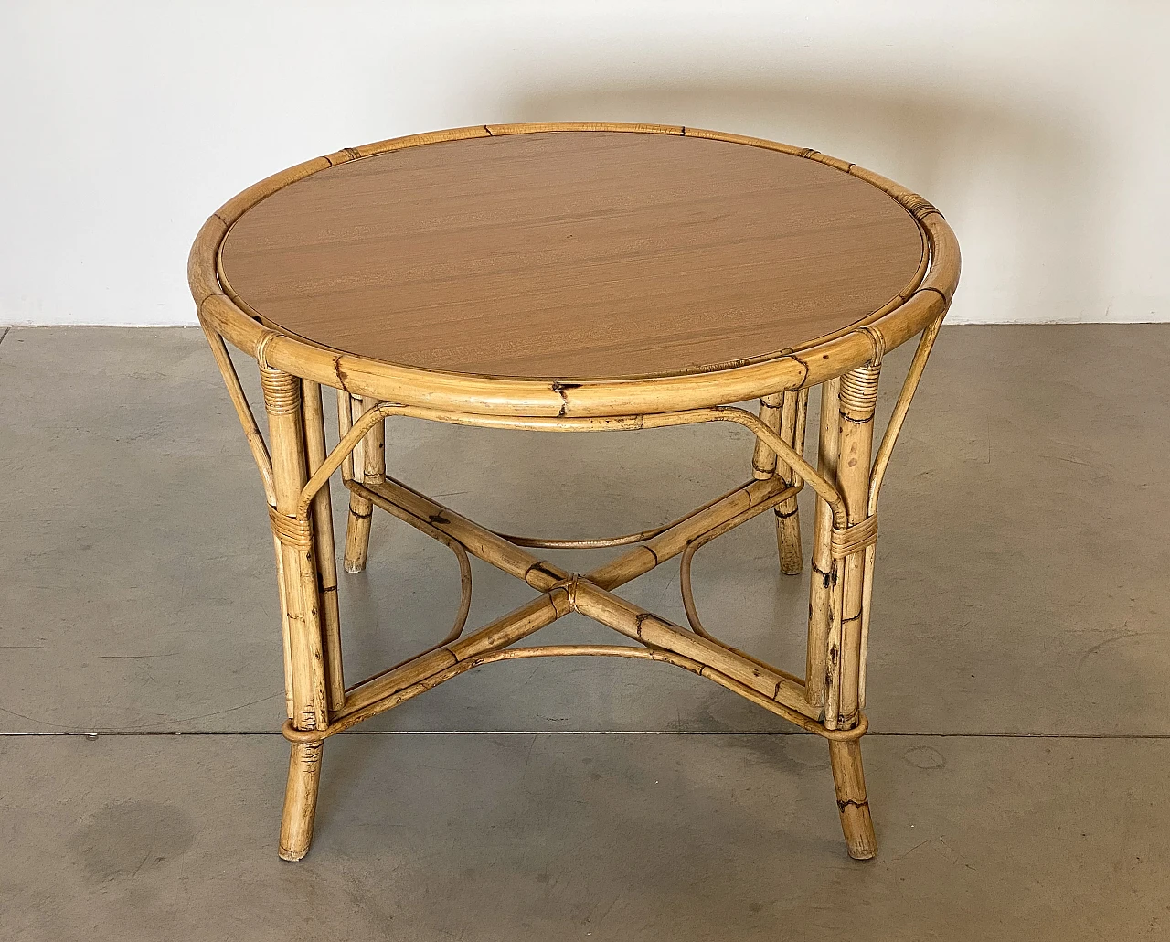 Bamboo game table with double-sided top, 1970s 7