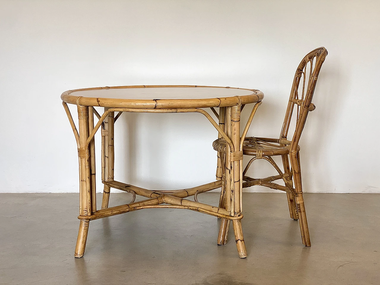 Bamboo game table with double-sided top, 1970s 10