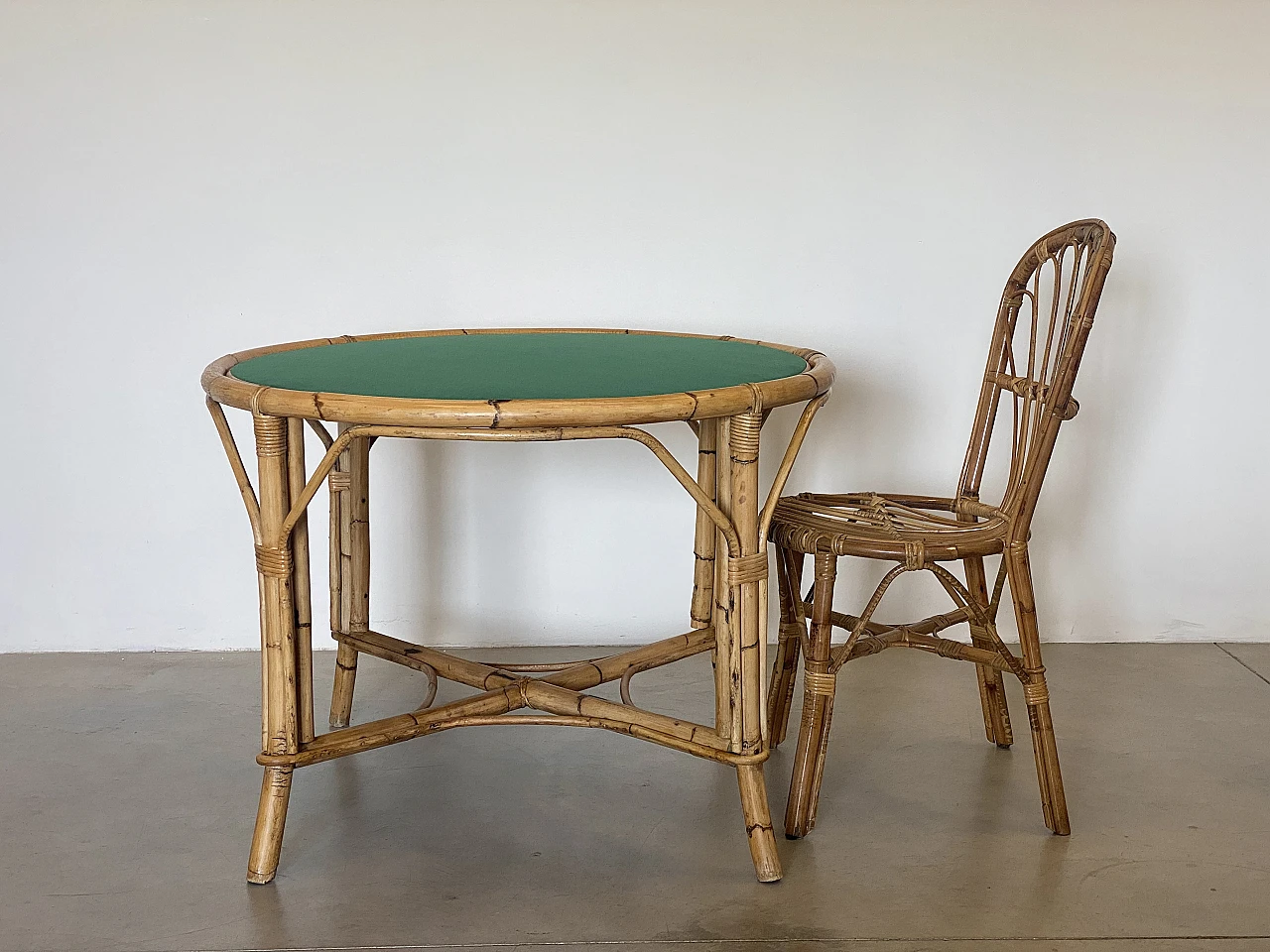 Bamboo game table with double-sided top, 1970s 11