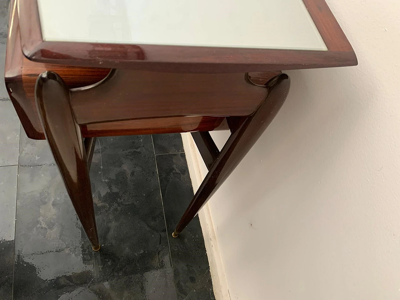 Console with mirror from the 1950s in mahogany and rosewood with brass 9