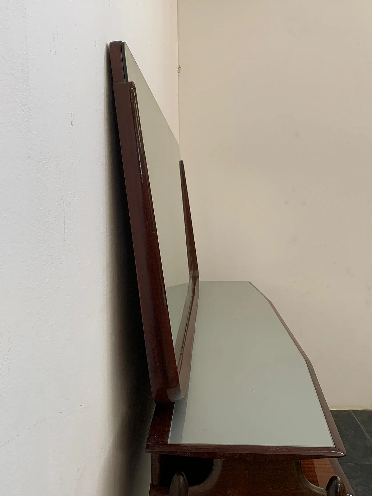 Console with mirror from the 1950s in mahogany and rosewood with brass 13