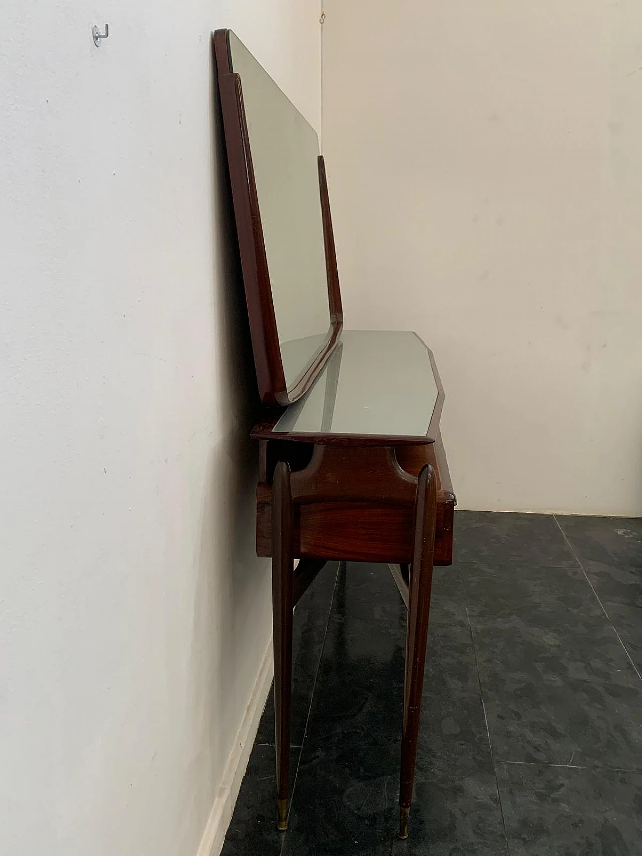 Console with mirror from the 1950s in mahogany and rosewood with brass 14