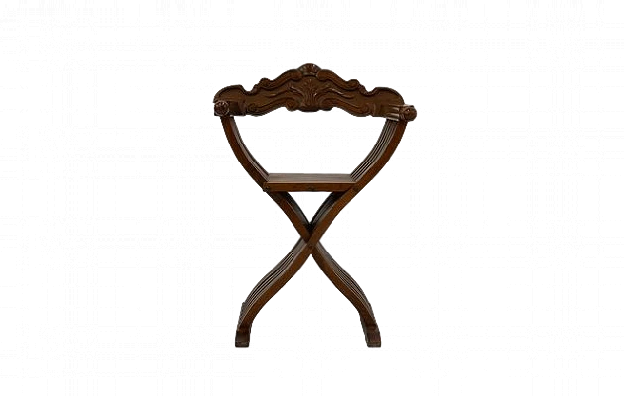 Savonarola chair in wood with carvings, 1960s 7