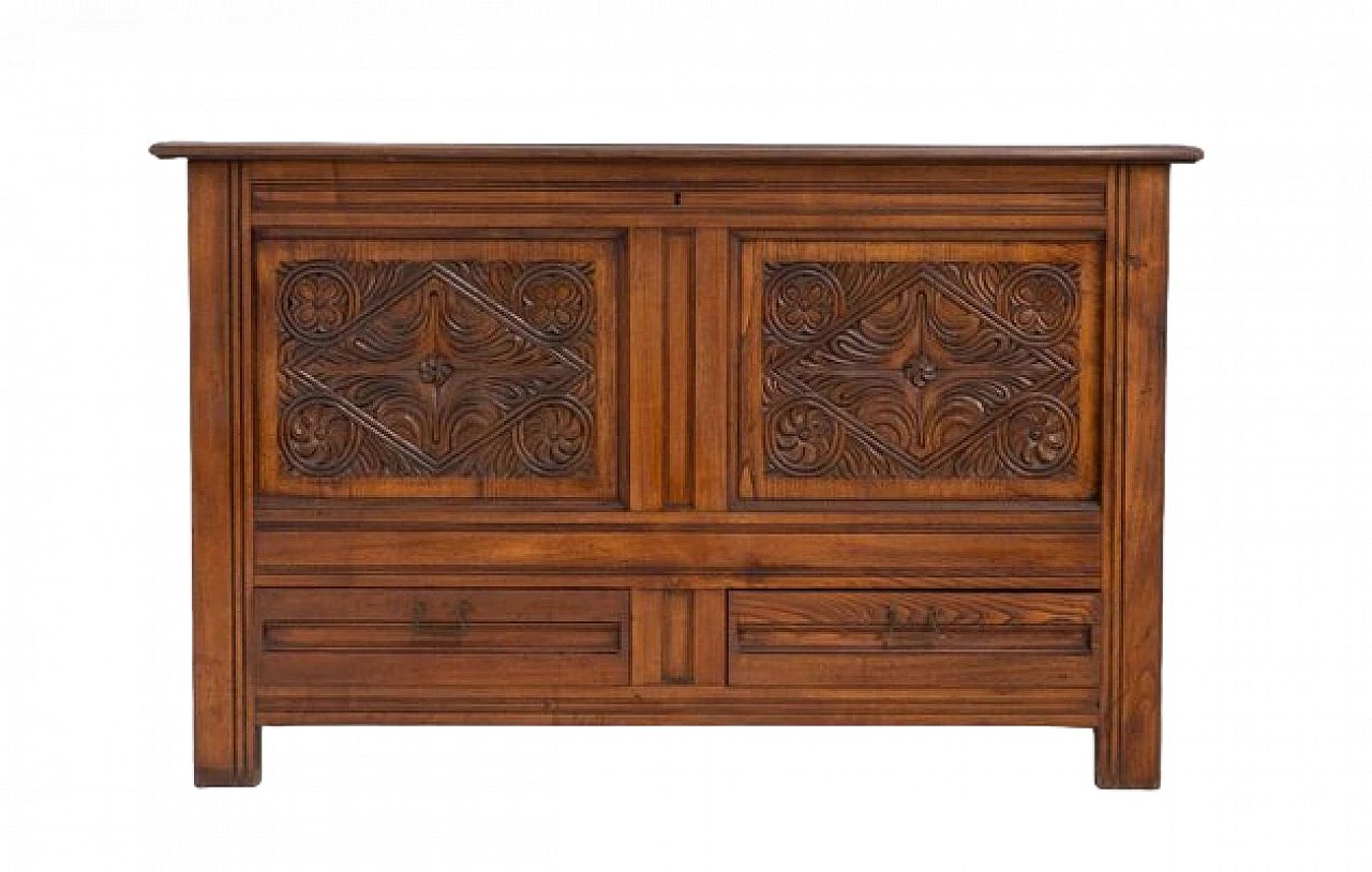 Wooden chest with carvings and two drawers, 1950s 10