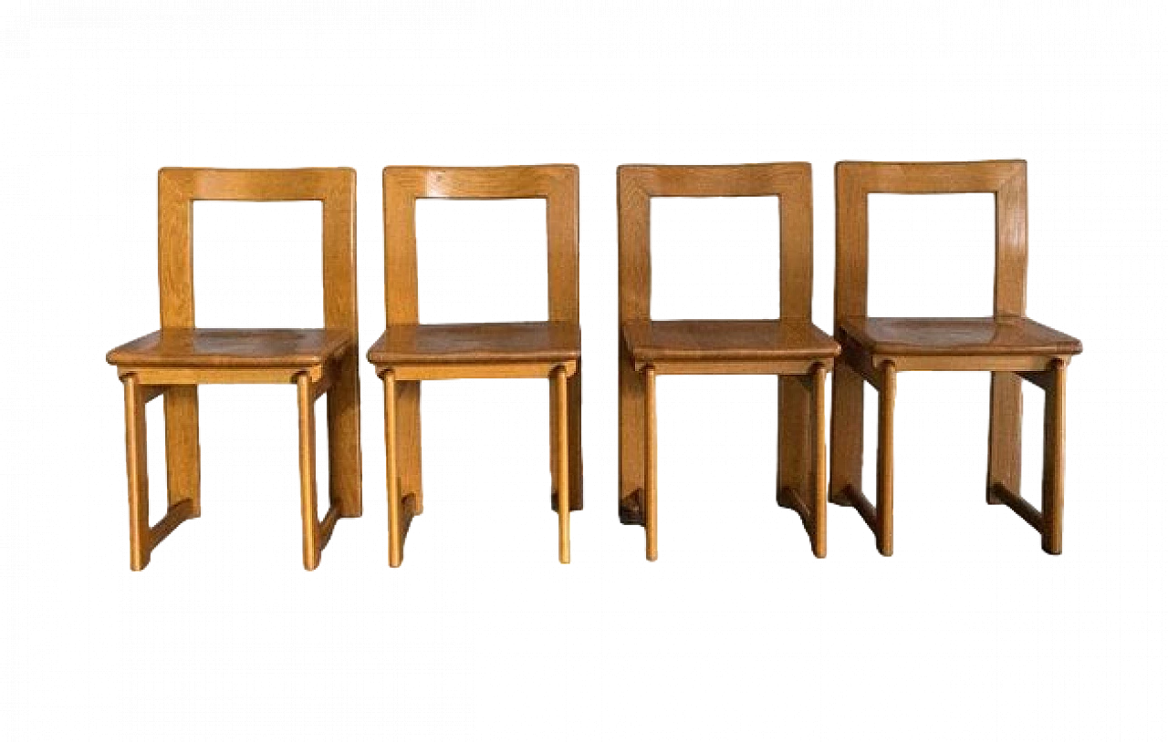 4 Sled chairs in solid wood by Scavolini, 1980s 9