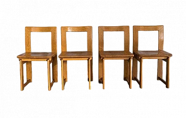 4 Sled chairs in solid wood by Scavolini, 1980s