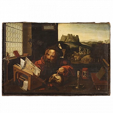 Scuola fiamminga, San Girolamo nello studio, olio su tela, '600