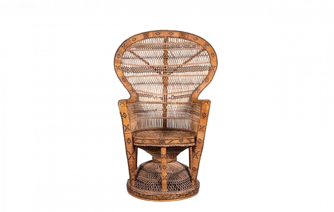 Brown Peacock wicker armchair with decorations, 1970s 8