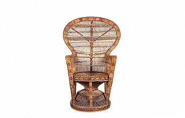 Brown Peacock wicker armchair with decorations, 1970s