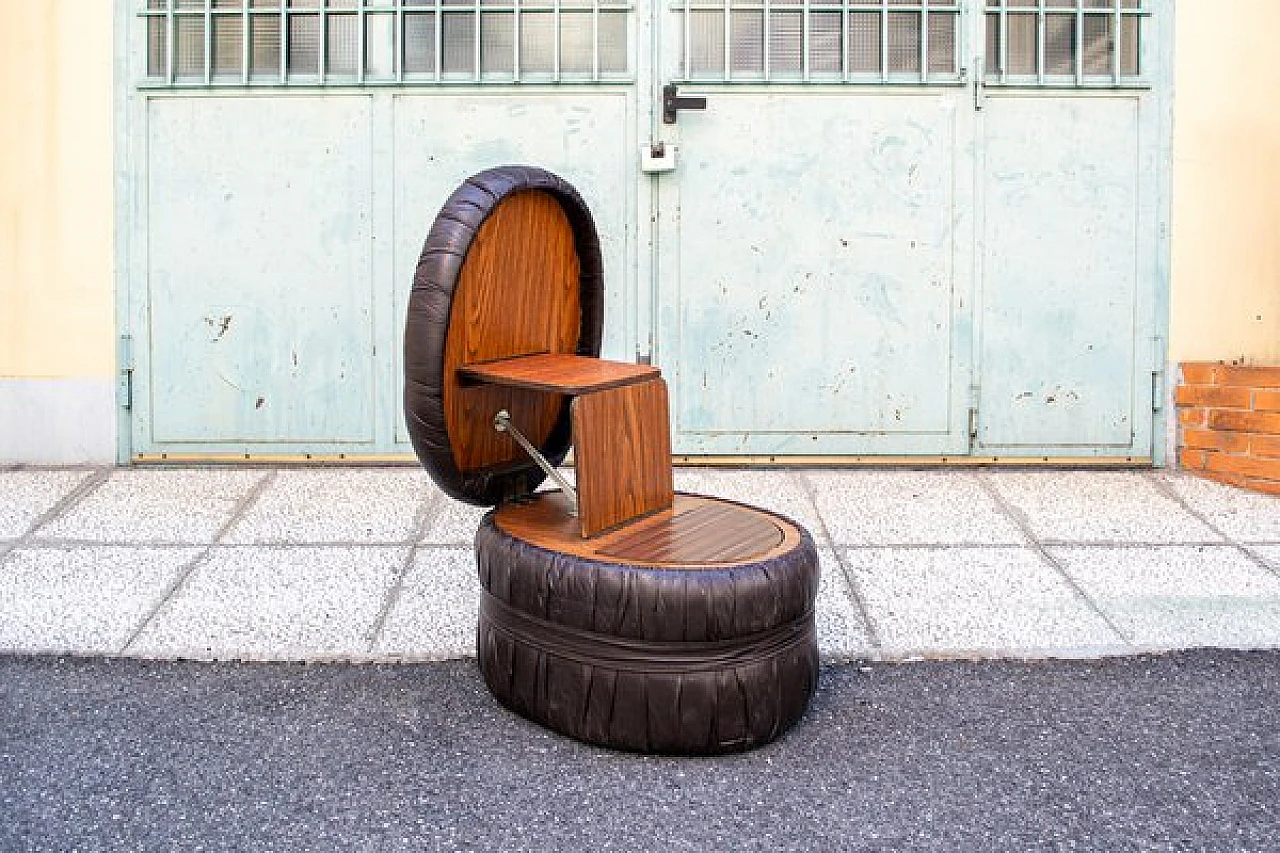 Pouf con scaletta e scomparto in vinile e legno, anni '60 3