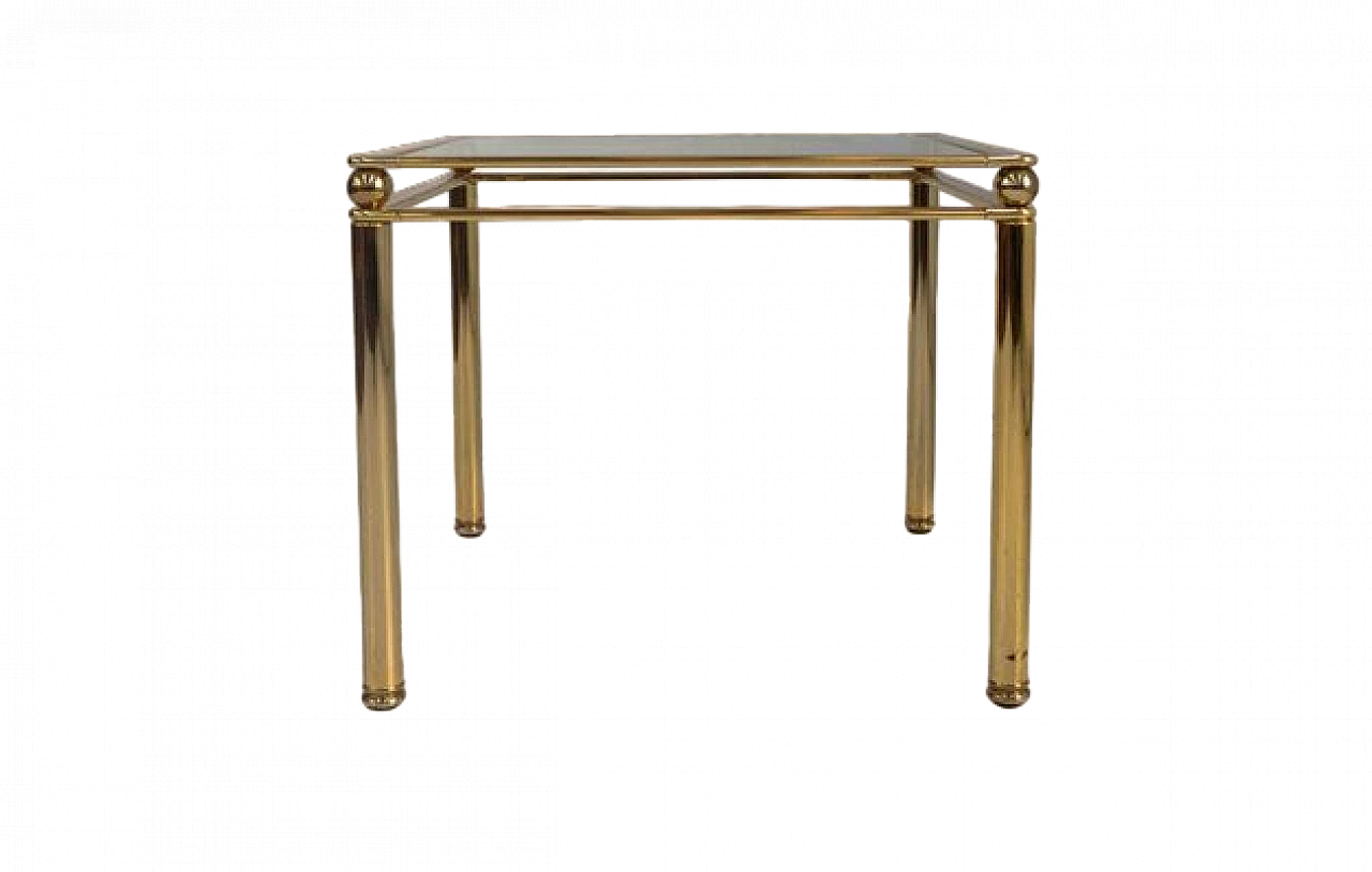 Square coffee table in golden metal and glass, 1970s 7