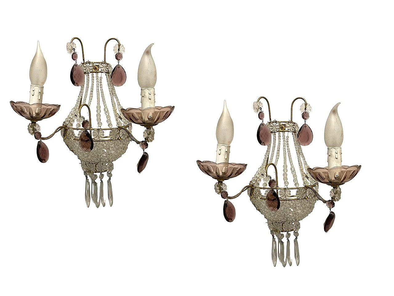 Pair of wall lights with glass beads, 1980s 1