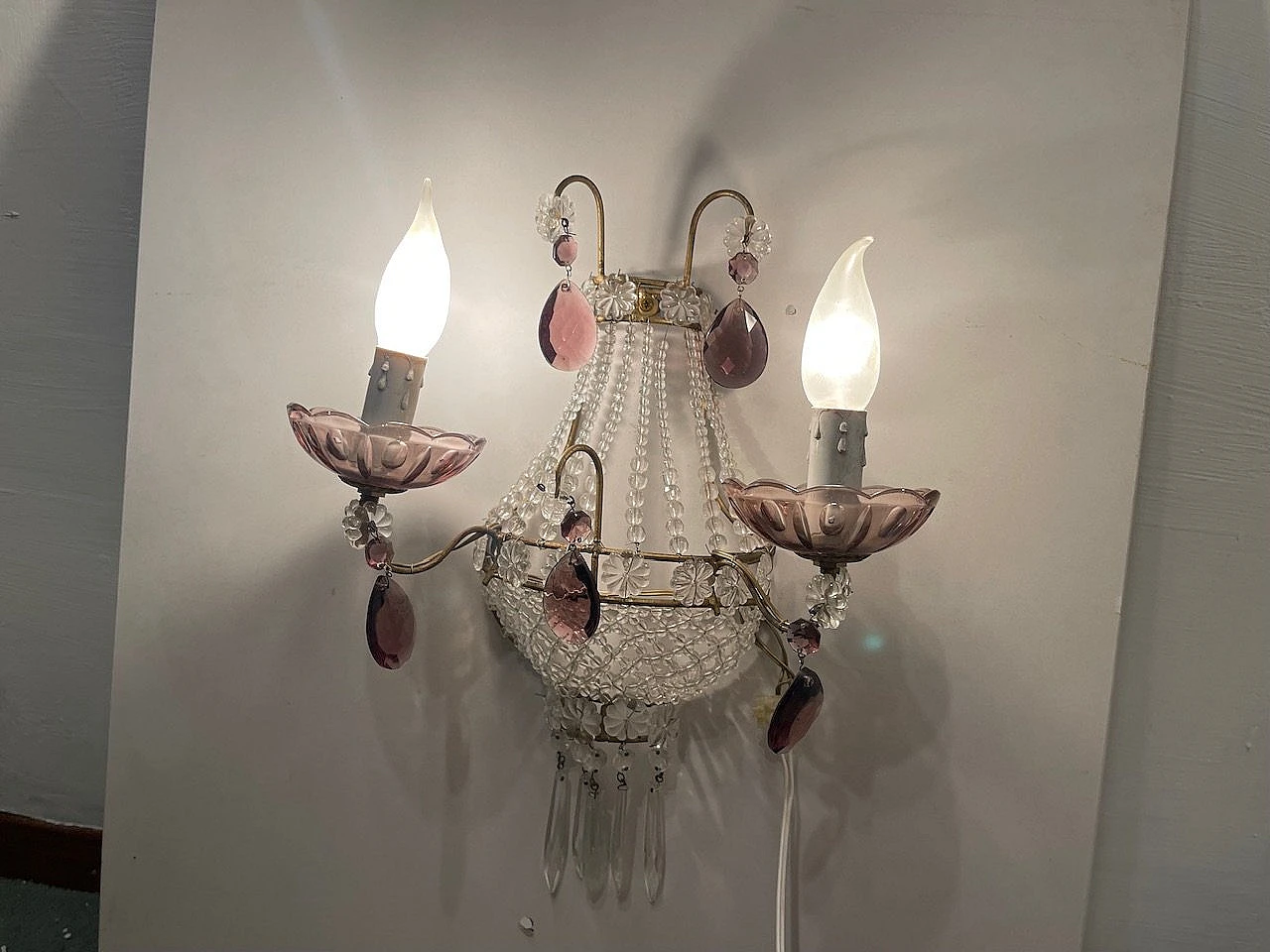Pair of wall lights with glass beads, 1980s 3