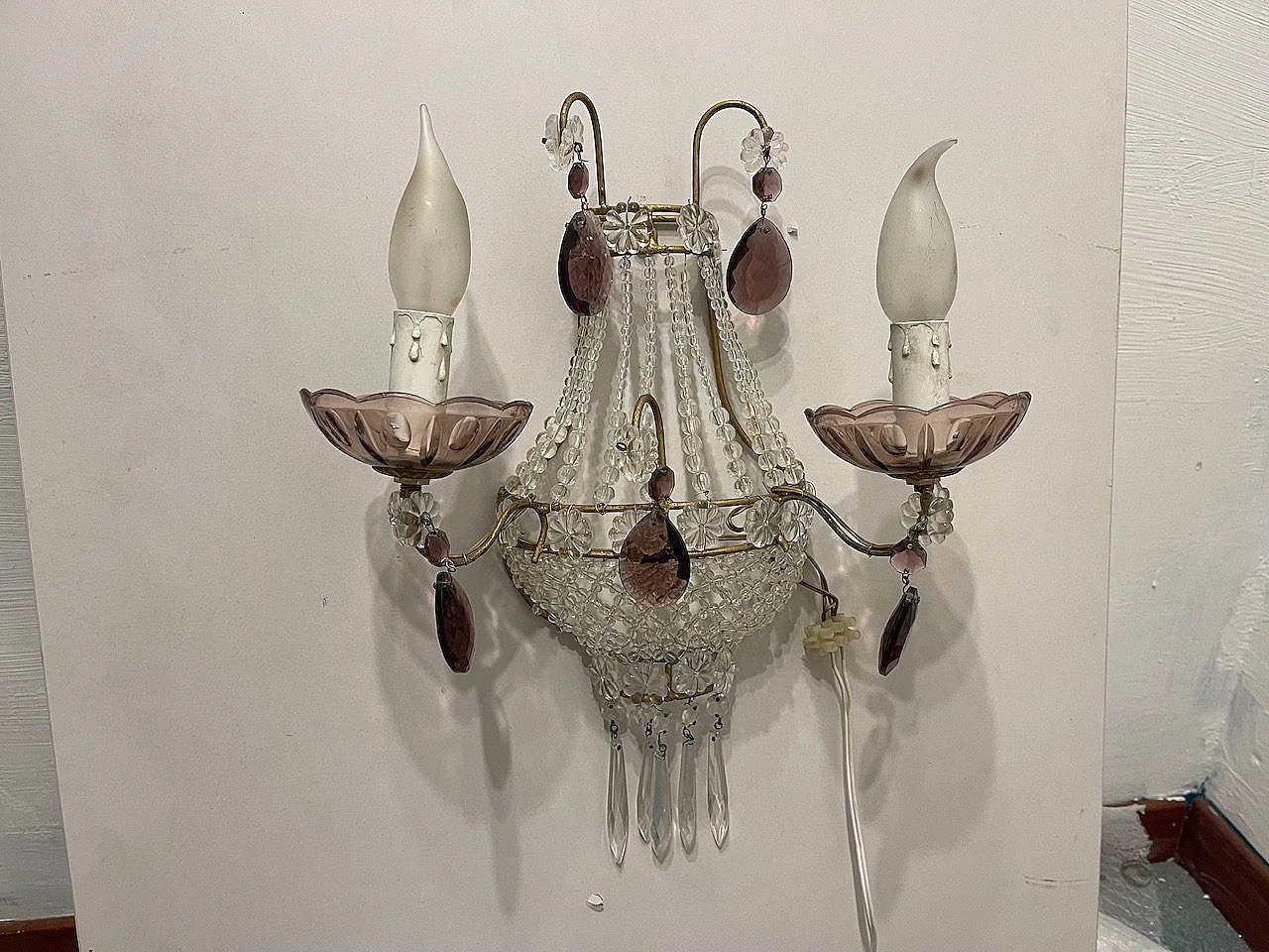 Pair of wall lights with glass beads, 1980s 7