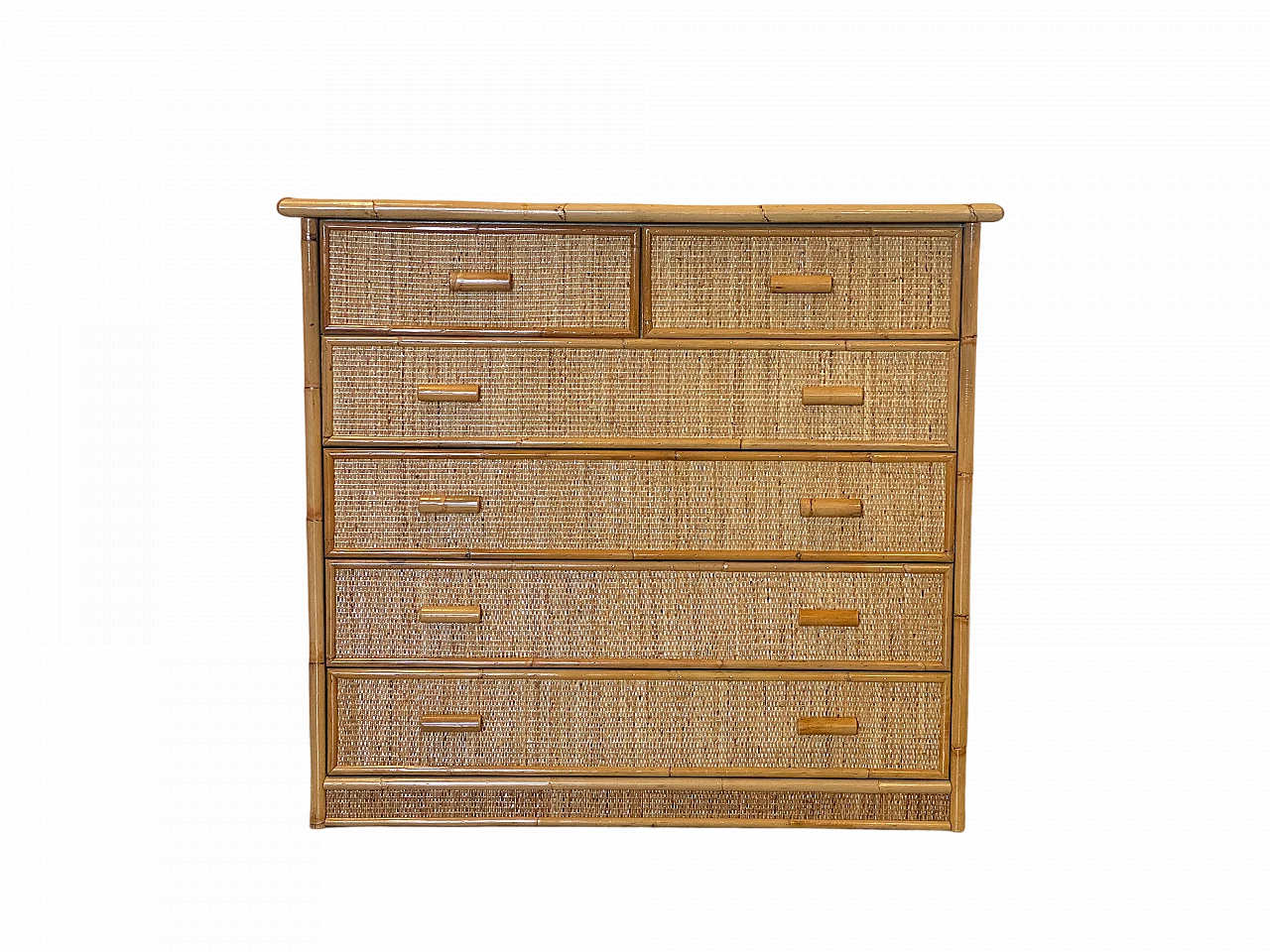 Wicker and bamboo chest of drawers, 1980s 8